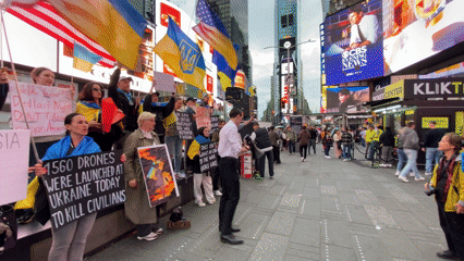 Pro-Ukraine demonstration draws dozens to Times Square