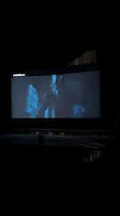 Evening horror film viewing session captured on home television