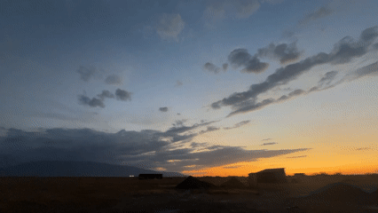 Sunset over the open steppe near Ақши, Kazakhstan