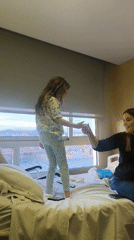 Girl in pajamas dances, comforts woman in Sabadell hospital