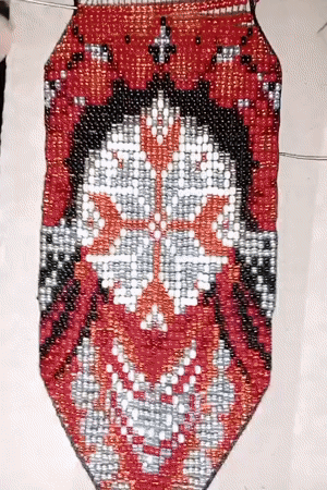 Traditional beadwork pattern documented in progress in Rivne, Ukraine