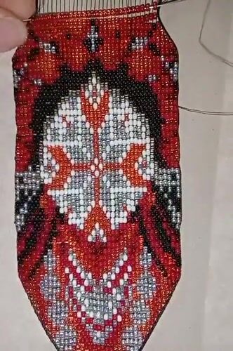 Traditional beadwork pattern documented in progress in Rivne, Ukraine