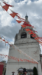 Festive decorations at a Kolomna church complex, July 2026