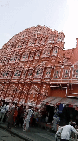 Hawa Mahal renovation and tourist activity documented in Jaipur