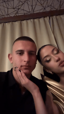 Young couple takes romantic selfies in Yambol, Bulgaria