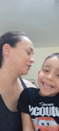 Mother and son share playful balloon moment in Krasnodar