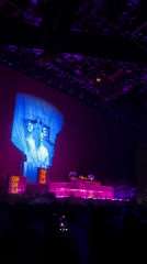 DJ performs under colorful lights at Coachella festival