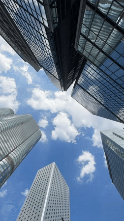 Looking up at Hong Kong's skyline from street level