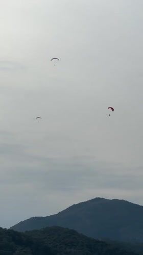Paragliders spotted over Fethiye Turkey amid cloudy afternoon skies