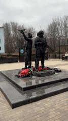 Military monument with three soldier statues observed in Kungur