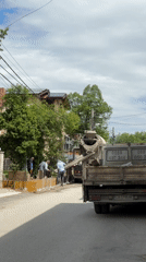 Morning construction work underway on Sofia residential street