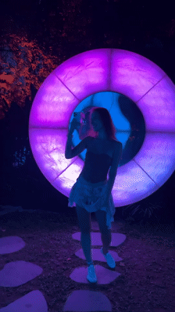 Colorful light installations illuminate nighttime scenes in Kediri, Indonesia