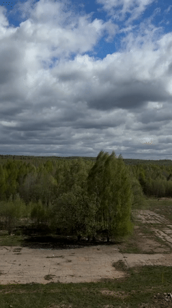 Dog watches clouds from window in Russian town