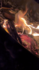 Campfire burning in a metal pit, Ko Samui night