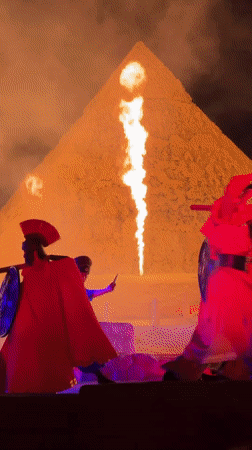 Egyptian-themed live show with projection-mapped pyramids in Shenzhen