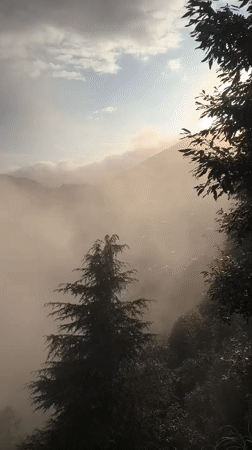 Foggy afternoon in the rocky hills above Bhagsu