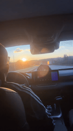 Passenger captures dramatic sunset from vehicle in Tiush, Russia
