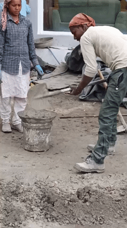 Construction work and loose dogs on a Vashisht gravel road