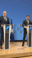 NATO officials hold a press briefing at Brussels headquarters