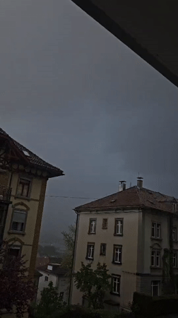 Rain falls over residential St. Gallen neighborhood