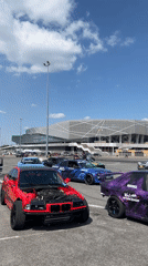 Drift car enthusiasts gather in Lviv stadium parking lot