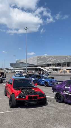 Drift car enthusiasts gather in Lviv stadium parking lot