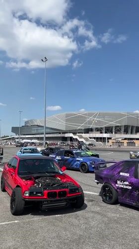 Drift car enthusiasts gather in Lviv stadium parking lot