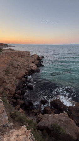 Sunset along the rocky Attic coastline near Limenas Markopoulou
