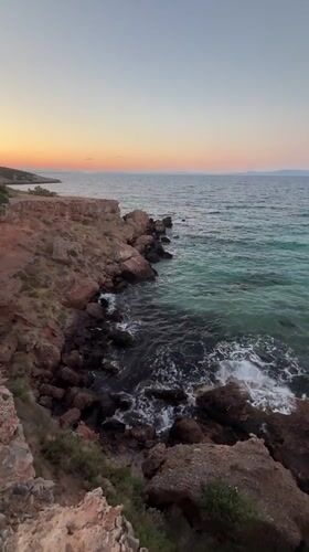 Sunset along the rocky Attic coastline near Limenas Markopoulou