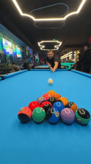 Pool game captured at dog-themed billiard bar in Varna
