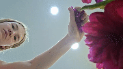 Woman documents evening at home with cat and flowers