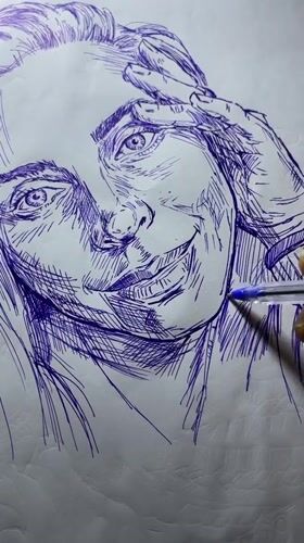 Blue ink portrait sketched by hand in Jos, Nigeria