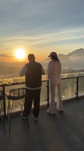 Sunrise viewing at Kintamani mountain overlook in Indonesia