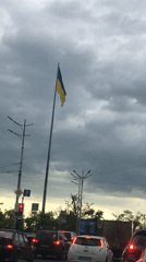 Street scenes documented in Kharkiv showing flag, cathedral, buildings