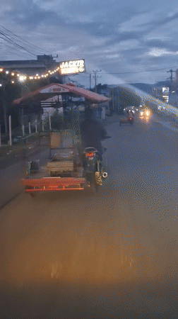 Motorcycle with red sidecar spotted on Indonesian road