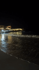 Nighttime beach club scene along the Ravda, Bulgaria shoreline