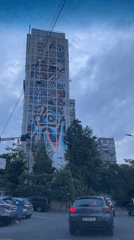 Large mural spotted on Tbilisi building features abstract patterns