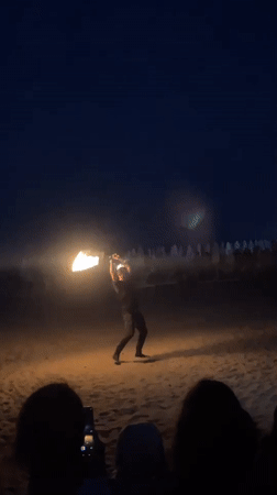 Fire performance on an Obzor beach after dark