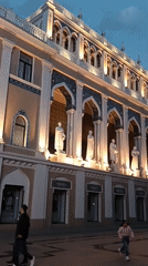 Evening stroll through Baku's illuminated cultural district captured by witnesses