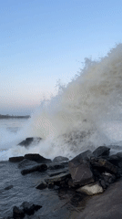 Dirty water discharged from drainage pipe in Chaykovsky, Russia