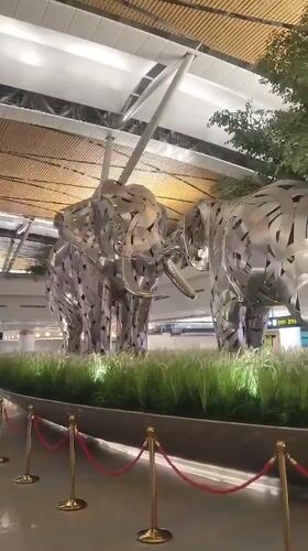 Silver elephant statues observed at Thailand airport terminal