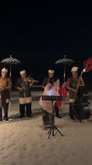 Traditional Balinese musicians perform beachside concert in Kuta Selatan