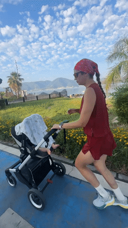 Morning jog with a stroller through Fethiye, Turkey