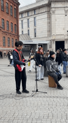 Street musicians perform in Saint Petersburg public square
