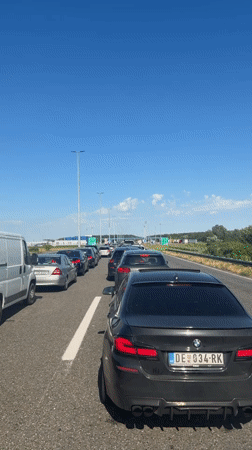 Highway traffic jam in Lipovac, Croatia