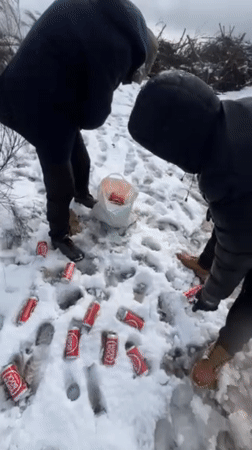 Beer cans litter snowy Portuguese mountains during winter gathering