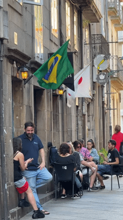 Brazilian flag flies outside Santiago de Compostela street venue