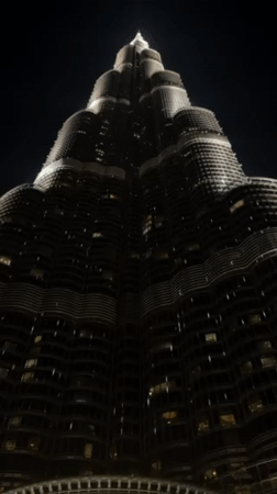 Dubai skyline captured at night with Burj Khalifa illuminated