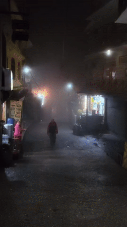 Foggy night streets of Vashisht, India