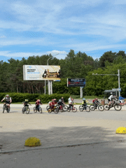 Children's cycling event documented in Perm, Russia morning scenes
